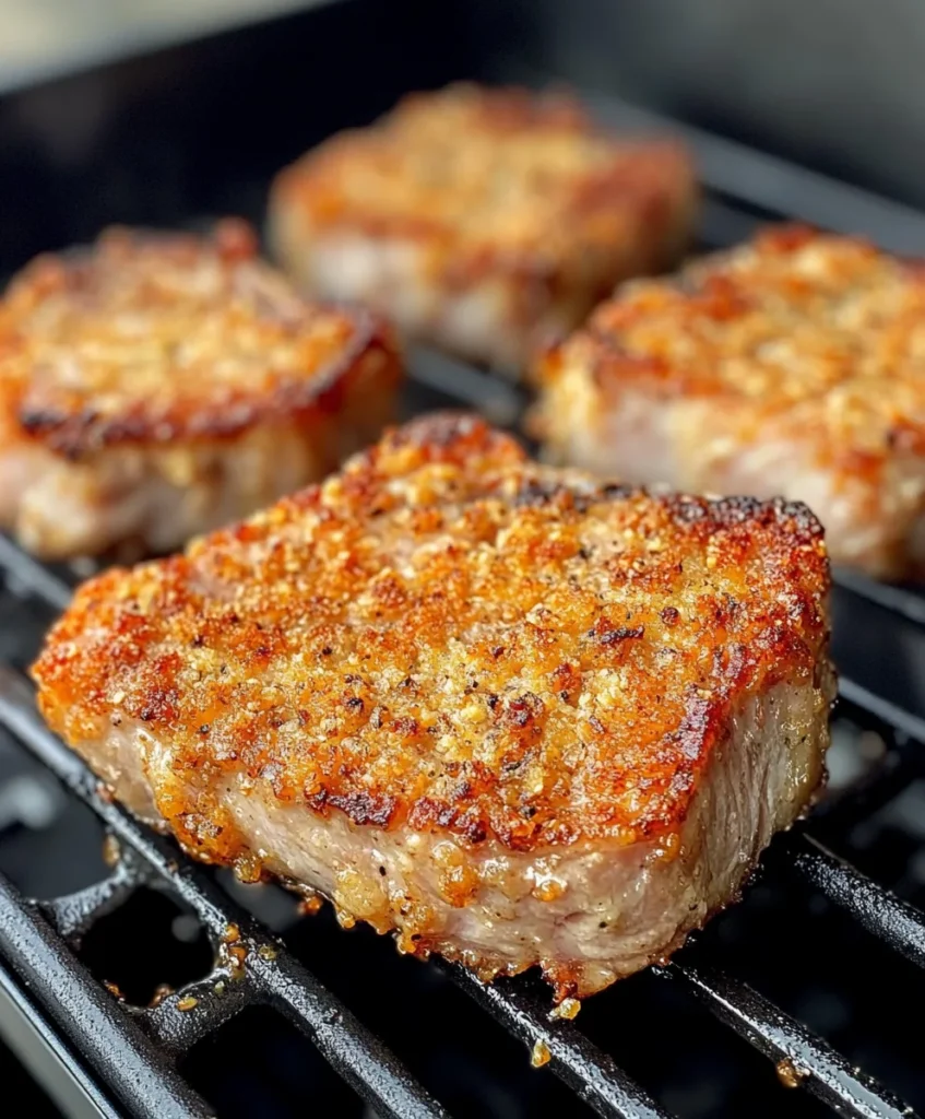 Air Fryer Garlic Parmesan Crusted Pork Chops