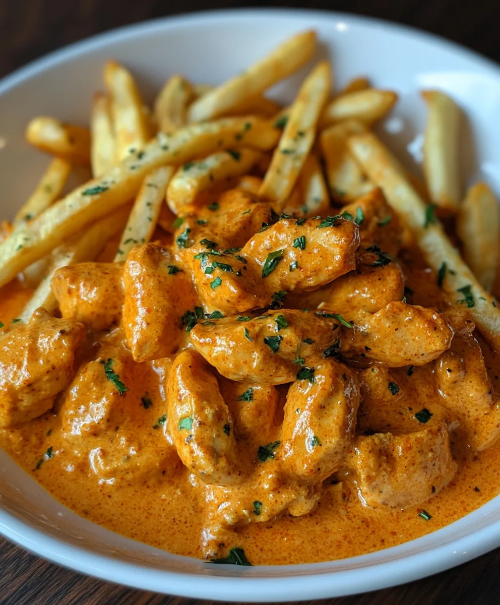 Butter Chicken with Garlic Sauce and Crispy Fries
