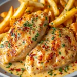 Chicken Fillet in Spicy, Creamy Garlic-Parmesan Sauce with Fries