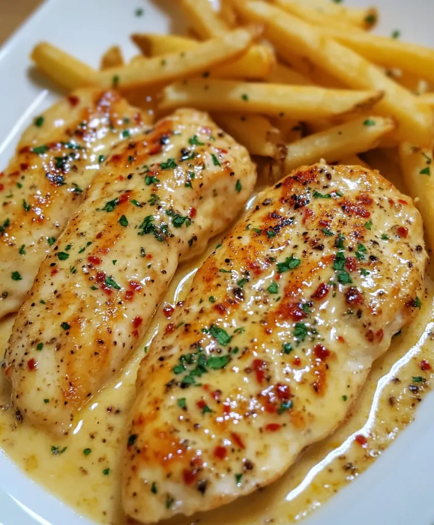 Chicken Fillet in Spicy, Creamy Garlic-Parmesan Sauce with Fries