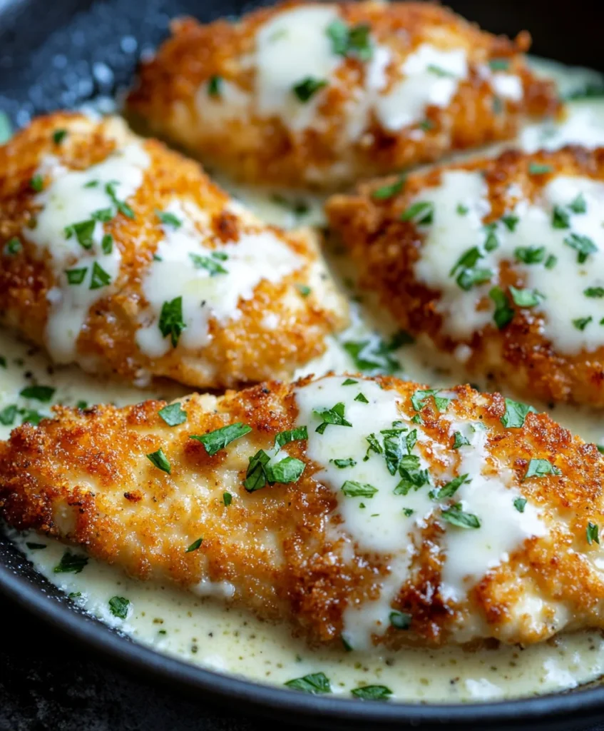 Crispy Parmesan Chicken with Creamy Alfredo Sauce