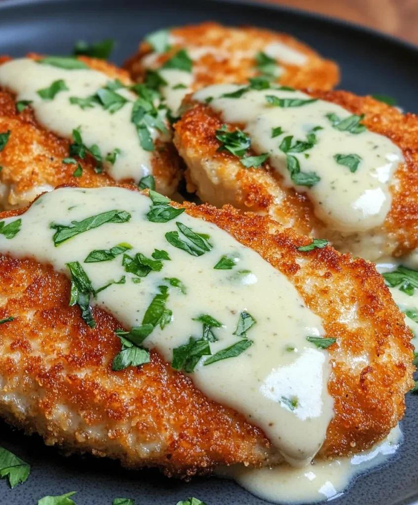 Crispy Parmesan Chicken with Creamy Alfredo Sauce