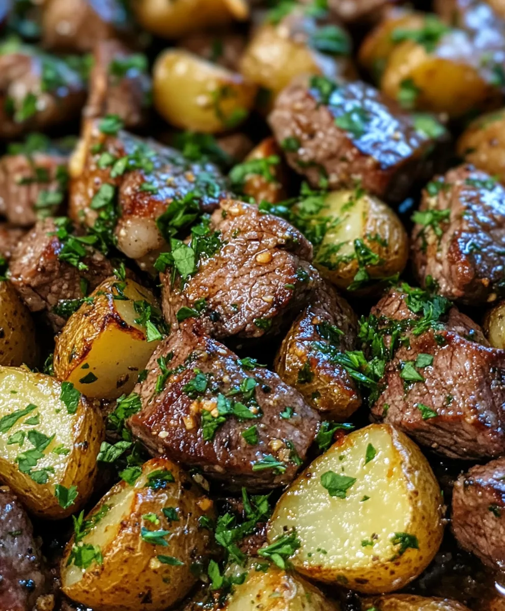 Garlic Butter Steak Bites and Potatoes
