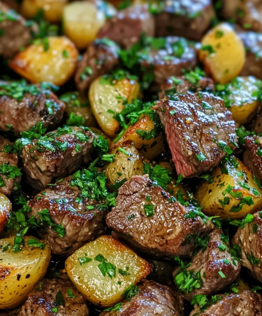 Garlic Butter Steak Bites and Potatoes