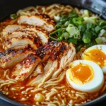 Fiery Chicken Ramen with Creamy Garlic Sauce