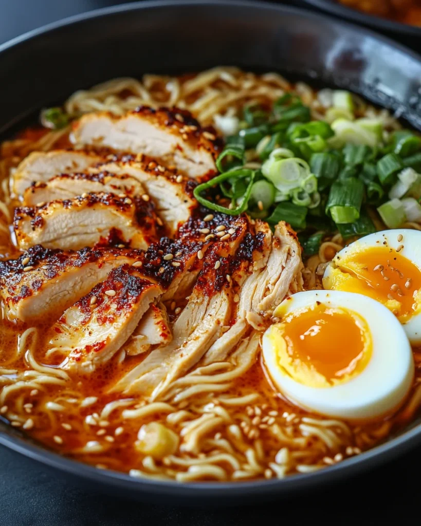 Fiery Chicken Ramen with Creamy Garlic Sauce