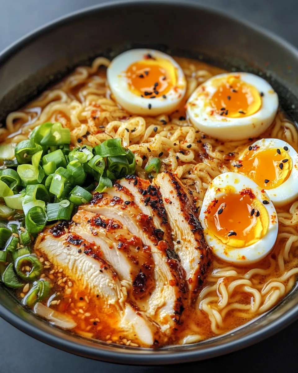 Fiery Chicken Ramen with Creamy Garlic Sauce