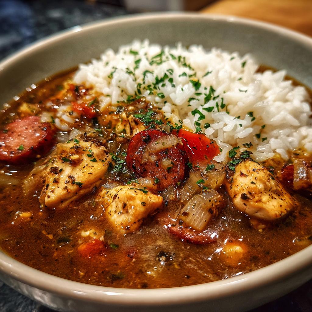 chicken and sausage gumbo - detail 1